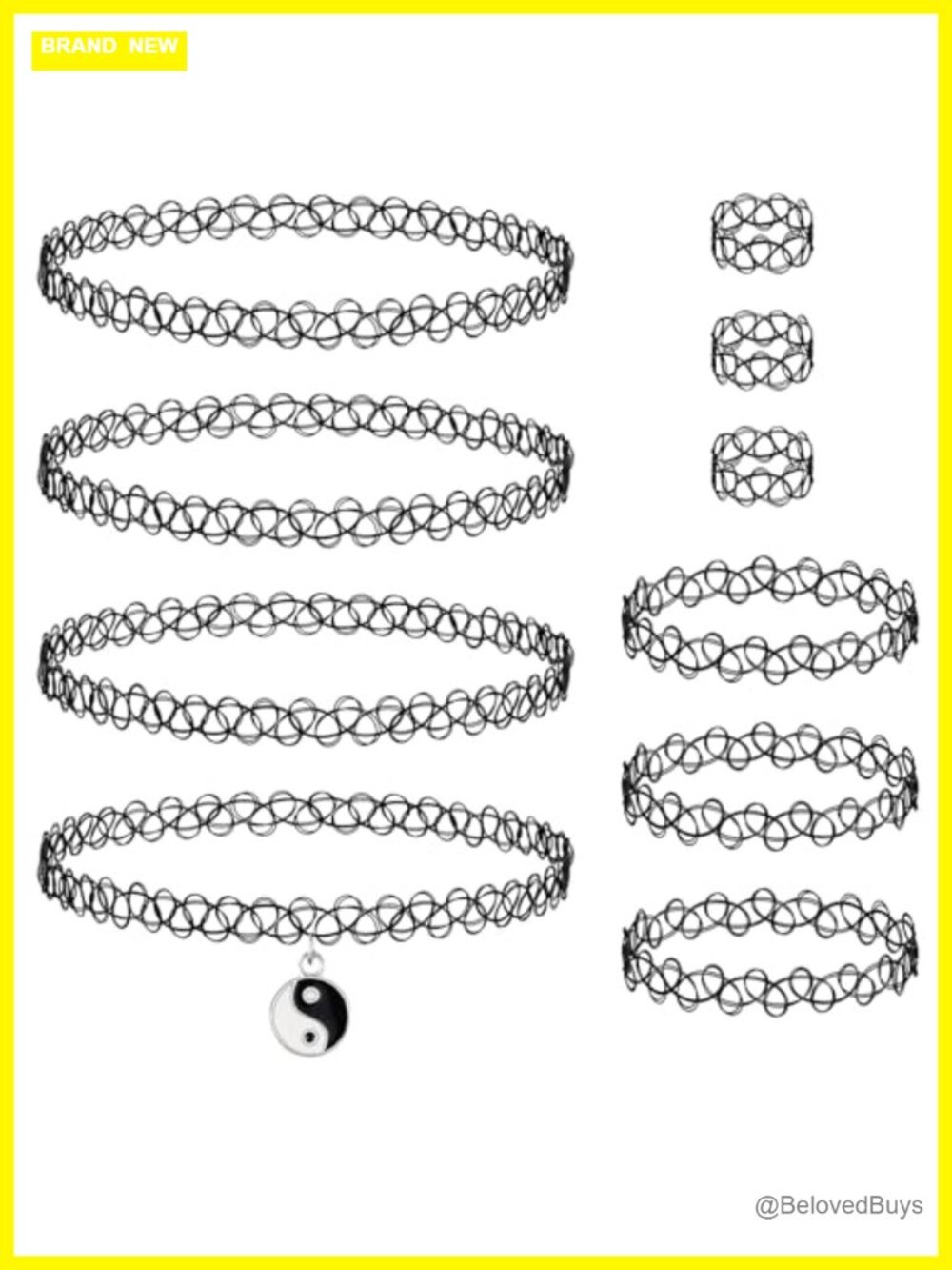 10 Piece 90s Tattoo Choker Necklace Bracelet Set Stretchy Plastic Jewelry for